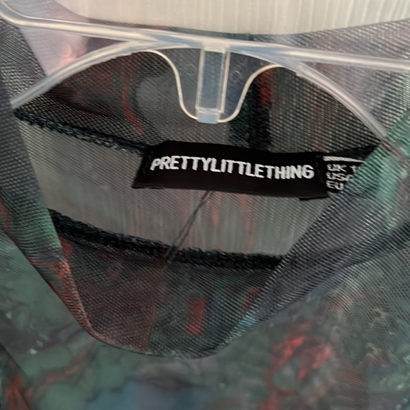 Mesh Mock Neck Long Sleeved Tie-Dye Green Bodysuit - Picture 2 of 4